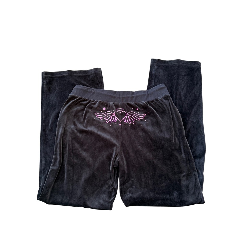 Y2K style Ninth Hall Fundamentals Black & Pink Winged Heart Wide Leg Track Pants